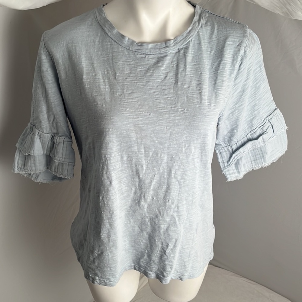 Dylan light blue slub cotton double ruffle sleeve tee
